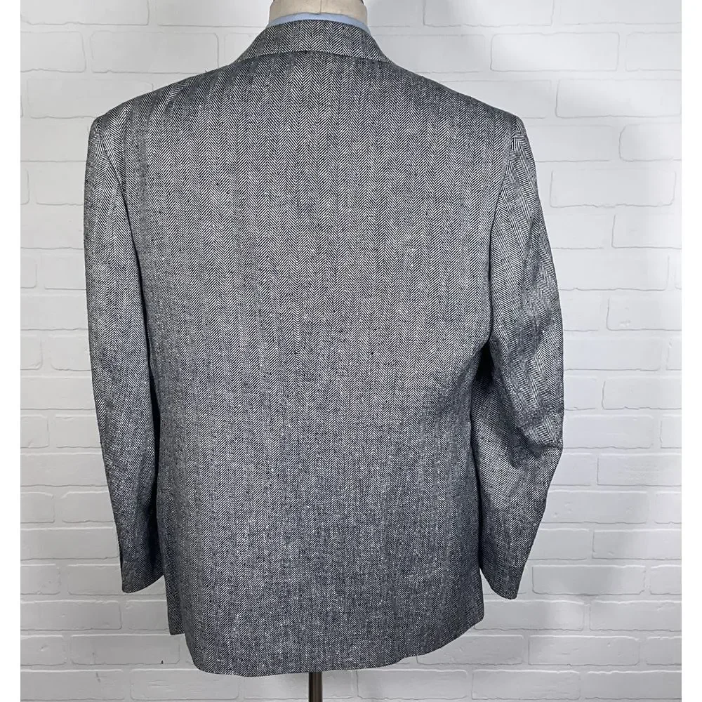 Bachrach Blazer Men‎ 46 Black White Herringbone Silk Tweed Classic Jacket